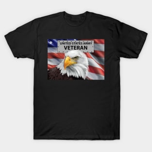 Patriotic United States Army Veteran American Eagle and Flag Art T-Shirt